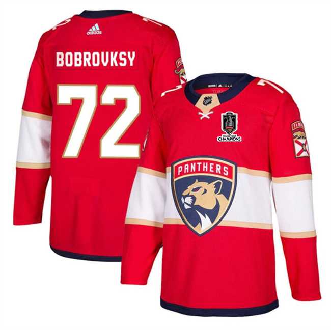 Mens Florida Panthers #72 Sergei Bobrovsky Red Home 2024 Stanley Cup Champions Stitched Jersey Dzhi